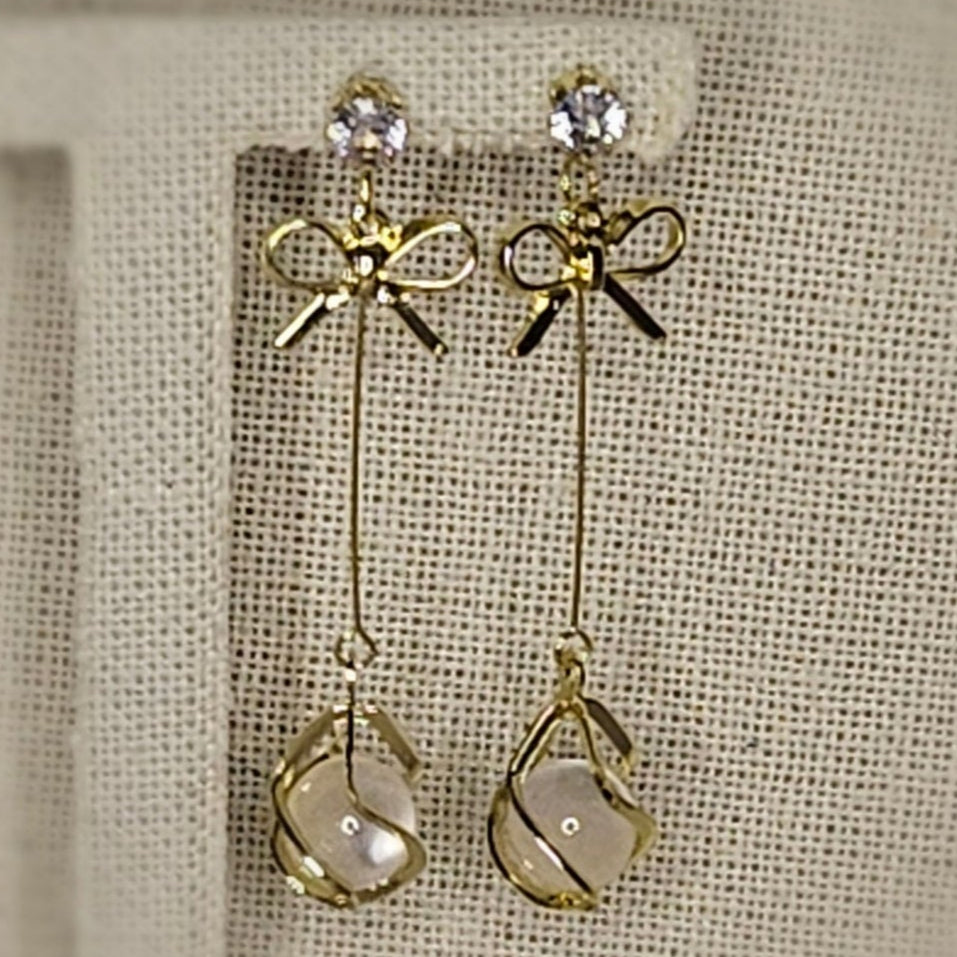 Gold Bow Drop Earrings