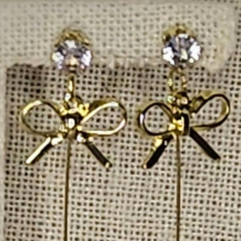 Gold Bow Drop Earrings