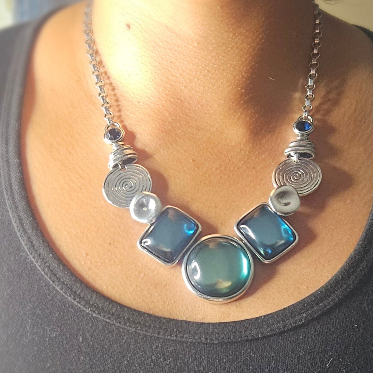 Blue and silver statement necklace