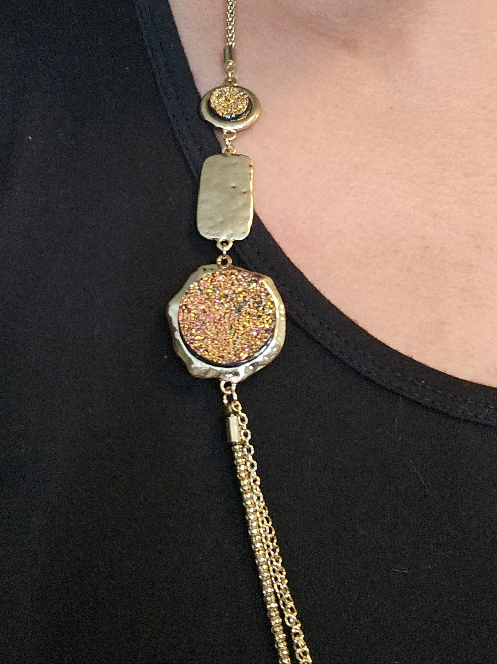 Long gold necklace