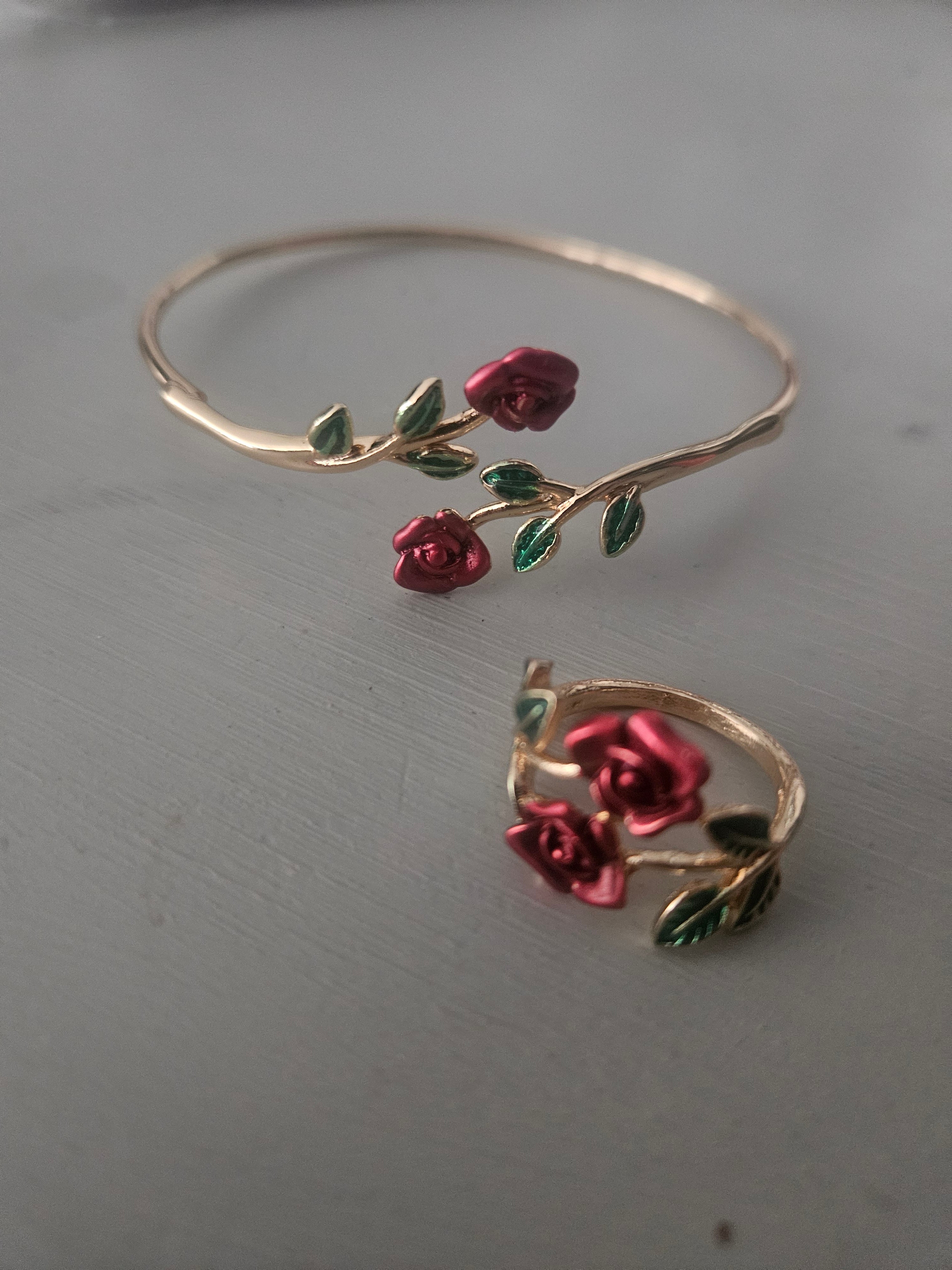 Enchanted rose bracelet and ring set